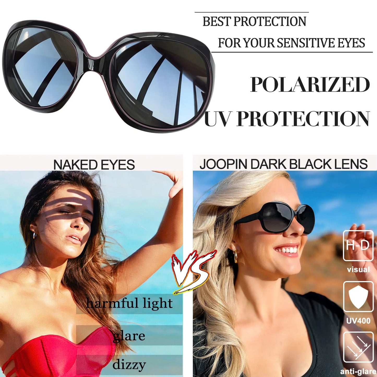 Polarized Sunglasses Womens Trendy Oversized Large Driving Sun Glasses Ladies UV Protective Big Sunnies Shades (Black)