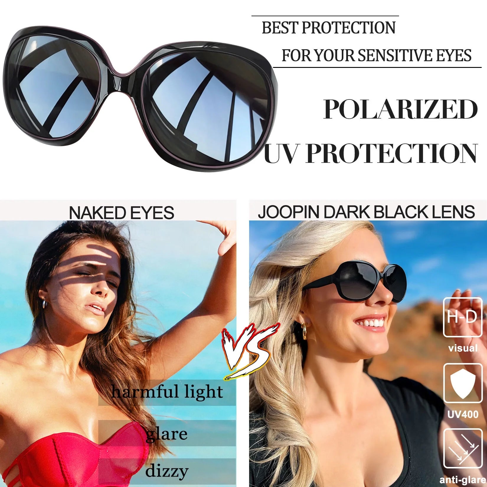 Polarized Sunglasses Womens Trendy Oversized Large Driving Sun Glasses Ladies UV Protective Big Sunnies Shades (Black)