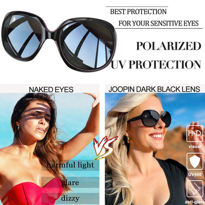 Polarized Sunglasses Womens Trendy Oversized Large Driving Sun Glasses Ladies UV Protective Big Sunnies Shades (Black)